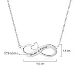 Collier Couple <br> Infini avec 2 Prénoms (Argent)