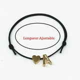 Bracelet Couple <br> Coeur et Initiale (Cordon)