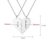 pendentif couple coeur brisé gravé argent