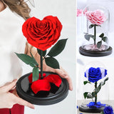 rose en cœur éternelle pour couple sous cloche